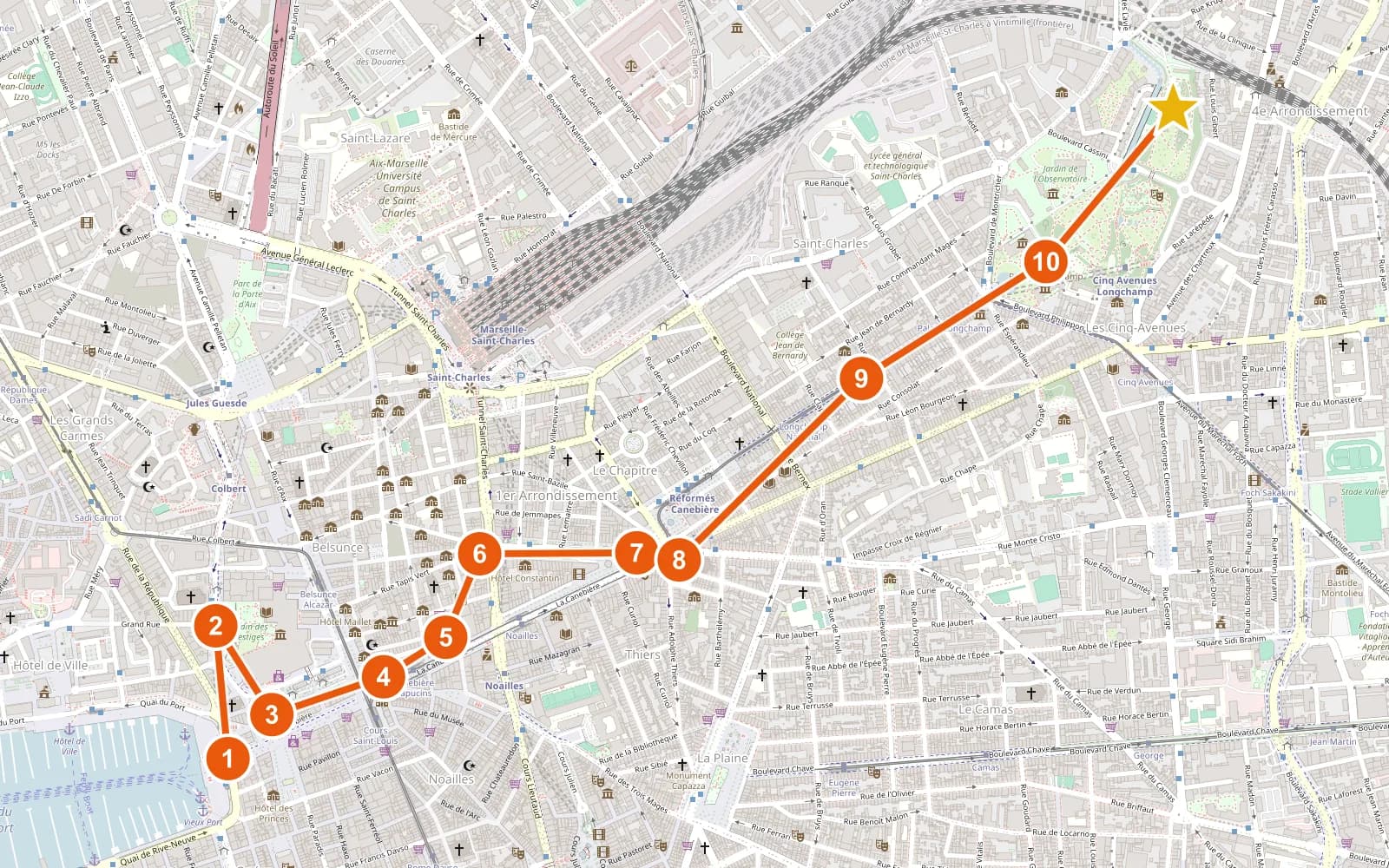 Illustration du parcours Vieux-Port / Palais Longchamp